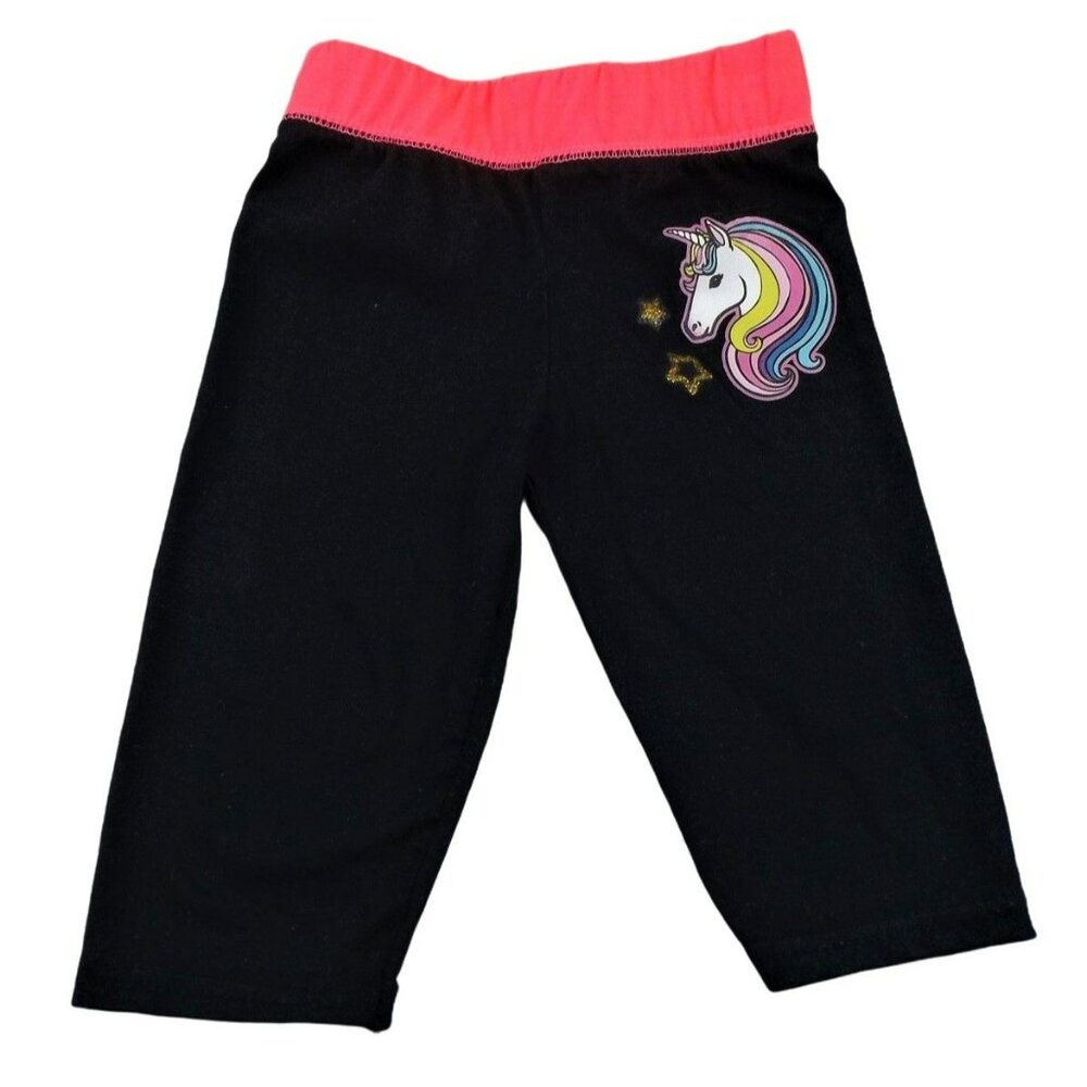 Rainbow Unicorn Angel Face Girls Black Leggings Neon Pink Waist size 2T JH1120